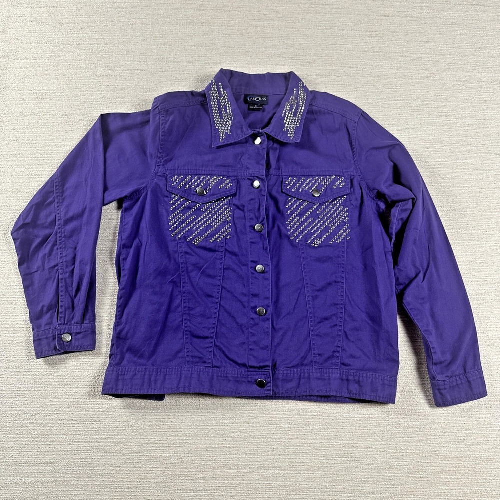 Purple Western Cowgirl Rhinestone Studded Trucker Jacket Las Olas Small Layering